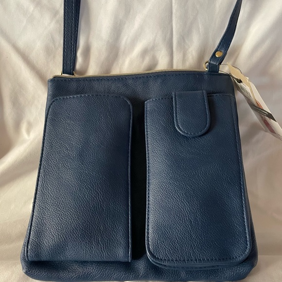 Mundi Pockets Plus Crossbody Bag with SafeKeeper in Navy Blue Vegan Leather - Picture 12 of 13